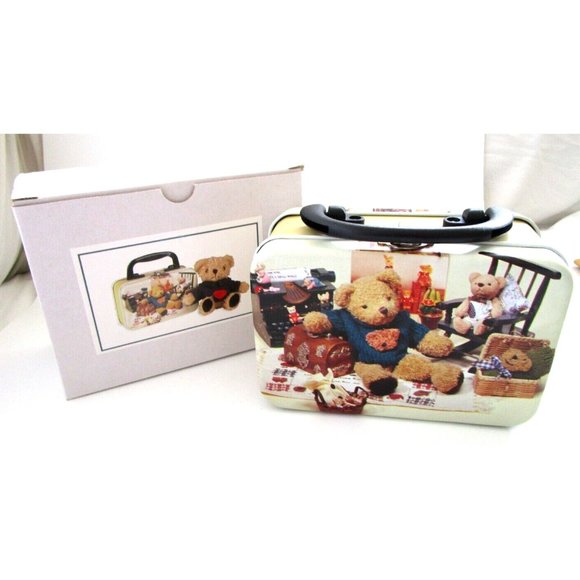 Baby Bear Plush Toy 6" in a Small Metal Suitcase/Lunch Box -MIK Korea LB-398 NIB - Picture 1 of 15